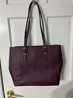 Bromen Women's Laptop Tote Bag Faux Leather Shoulder Bag in Burgundy
